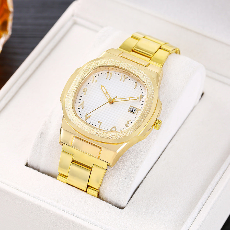 Cross-border men's square sports calendar steel band watch digital scale quartz watch manufacturer wholesale one-piece