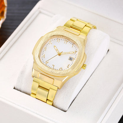 Cross-border men's square sports calendar steel band watch digital scale quartz watch manufacturer wholesale one-piece