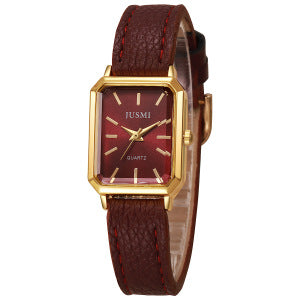 Cross-border hot red dial gold watch ladies' quartz watch, vintage oval square watch for women, light luxury niche outer