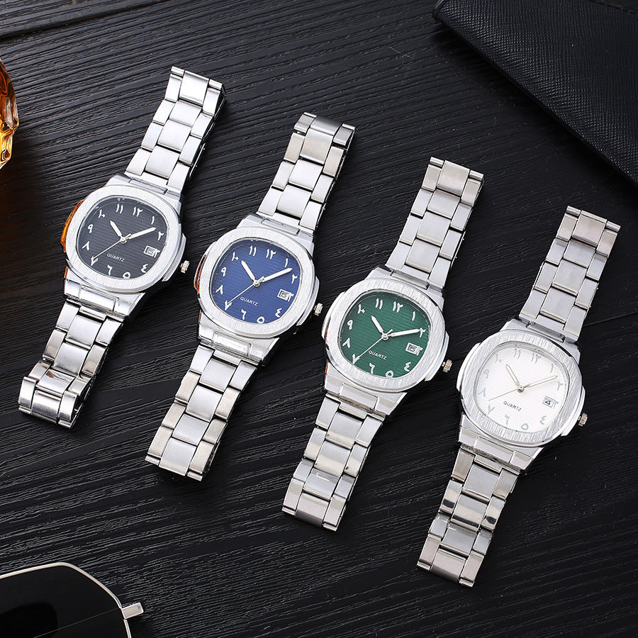 Cross-border men's square sports calendar steel band watch digital scale quartz watch manufacturer wholesale one-piece