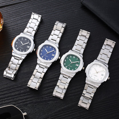 Cross-border men's square sports calendar steel band watch digital scale quartz watch manufacturer wholesale one-piece