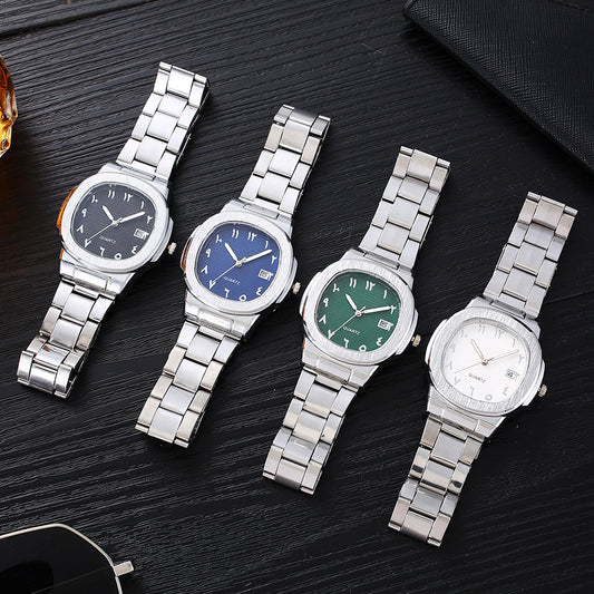 Cross-border men's square sports calendar steel band watch digital scale quartz watch manufacturer wholesale one-piece