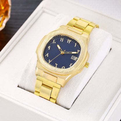 Cross-border men's square sports calendar steel band watch digital scale quartz watch manufacturer wholesale one-piece