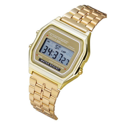 2023 steel belt led electronic watch ultra-thin gold and silver cold light watch F91W steel belt Harajuku style fashion multifunctional watch