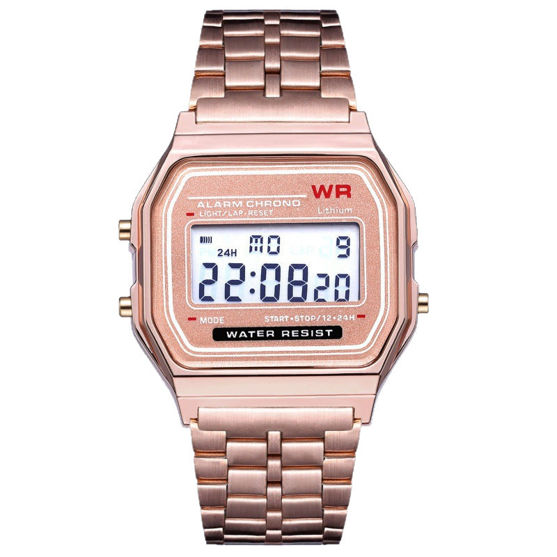 2023 steel belt led electronic watch ultra-thin gold and silver cold light watch F91W steel belt Harajuku style fashion multifunctional watch