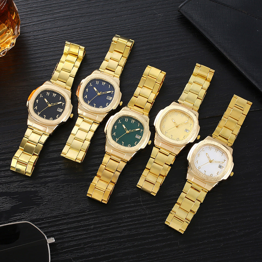 Cross-border men's square sports calendar steel band watch digital scale quartz watch manufacturer wholesale one-piece