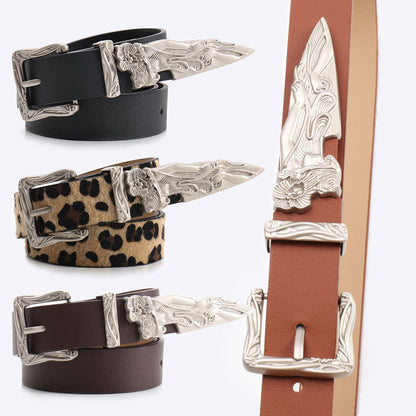 Cool leopard print European and American niche belt unisex mermaid three-piece belt women's versatile jeans belt
