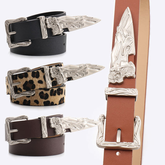 Cool leopard print European and American niche belt unisex mermaid three-piece belt women's versatile jeans belt