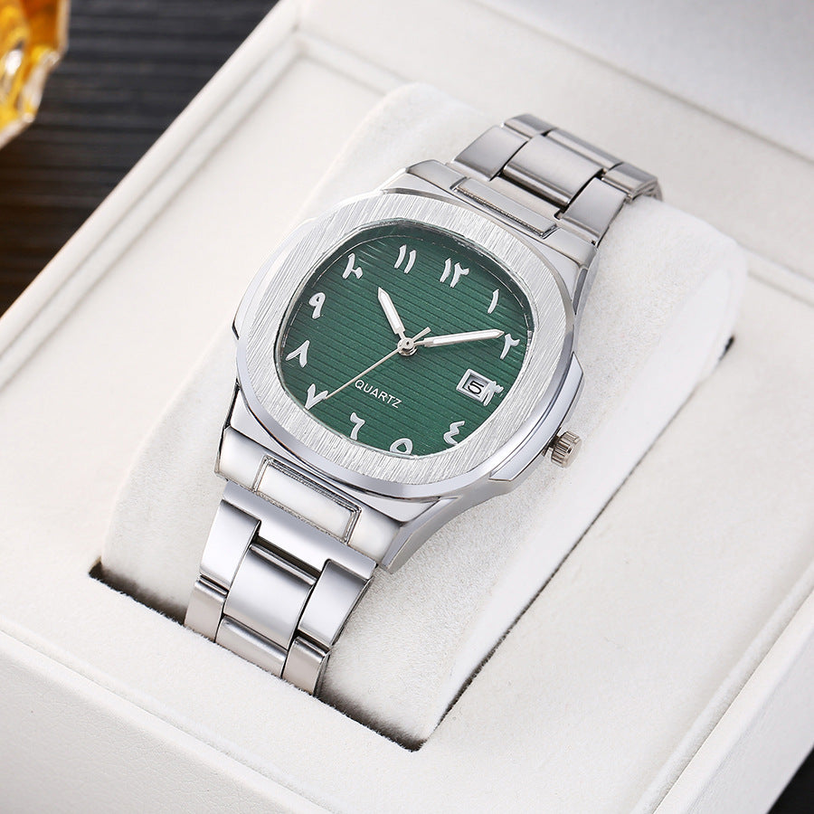 Cross-border men's square sports calendar steel band watch digital scale quartz watch manufacturer wholesale one-piece