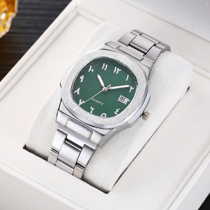 Cross-border men's square sports calendar steel band watch digital scale quartz watch manufacturer wholesale one-piece