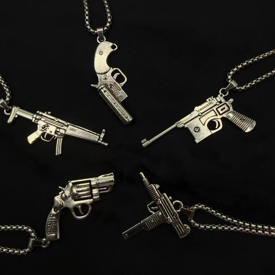 Hip-hop titanium steel necklace for men, gun-shaped pendant, trendy personality, light luxury niche design accessory