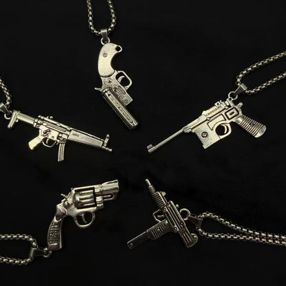 Hip-hop titanium steel necklace for men, gun-shaped pendant, trendy personality, light luxury niche design accessory