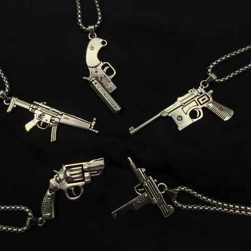 Hip-hop titanium steel necklace for men, gun-shaped pendant, trendy personality, light luxury niche design accessory