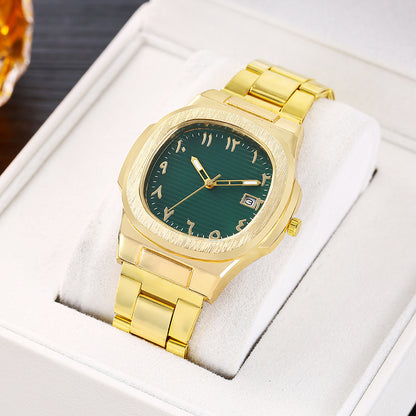 Cross-border men's square sports calendar steel band watch digital scale quartz watch manufacturer wholesale one-piece