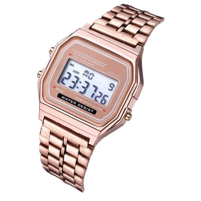 2023 steel belt led electronic watch ultra-thin gold and silver cold light watch F91W steel belt Harajuku style fashion multifunctional watch