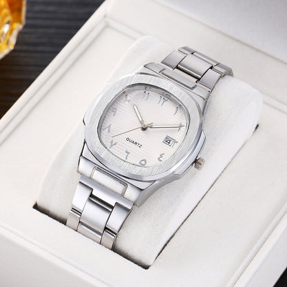 Cross-border men's square sports calendar steel band watch digital scale quartz watch manufacturer wholesale one-piece