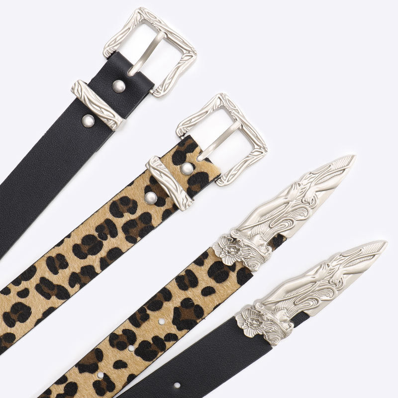 Cool leopard print European and American niche belt unisex mermaid three-piece belt women's versatile jeans belt