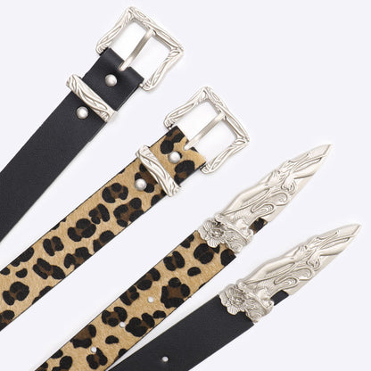 Cool leopard print European and American niche belt unisex mermaid three-piece belt women's versatile jeans belt