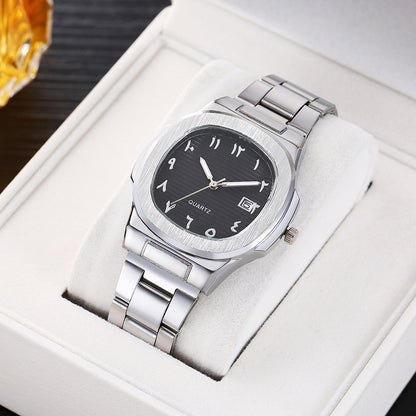 Cross-border men's square sports calendar steel band watch digital scale quartz watch manufacturer wholesale one-piece