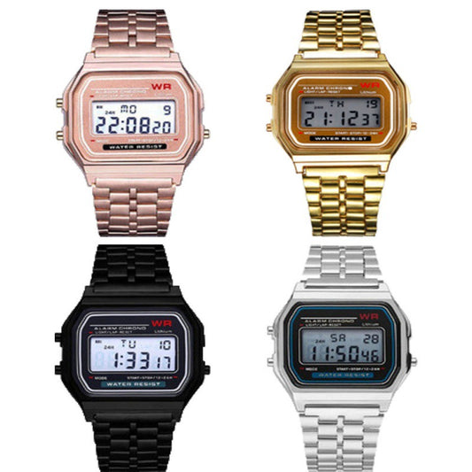 2023 steel belt led electronic watch ultra-thin gold and silver cold light watch F91W steel belt Harajuku style fashion multifunctional watch