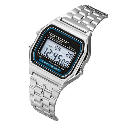 2023 steel belt led electronic watch ultra-thin gold and silver cold light watch F91W steel belt Harajuku style fashion multifunctional watch