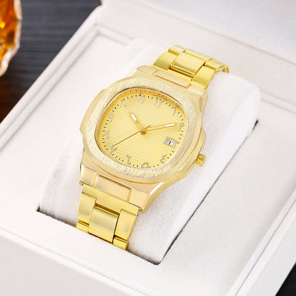 Cross-border men's square sports calendar steel band watch digital scale quartz watch manufacturer wholesale one-piece