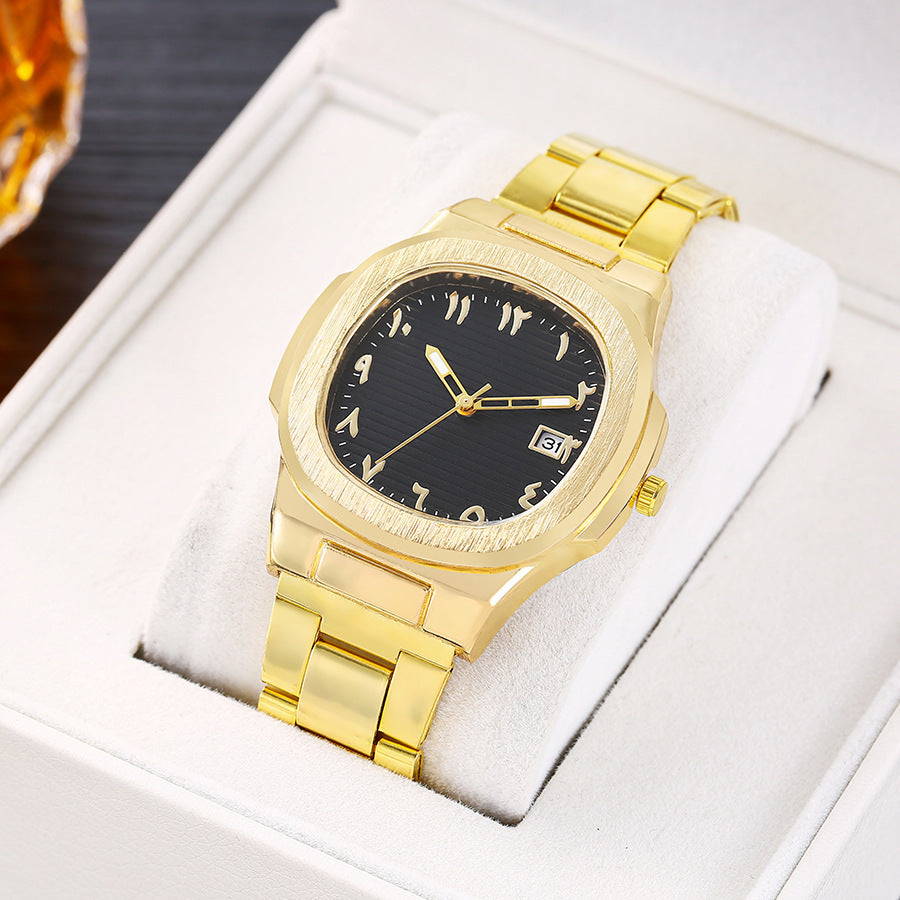 Cross-border men's square sports calendar steel band watch digital scale quartz watch manufacturer wholesale one-piece