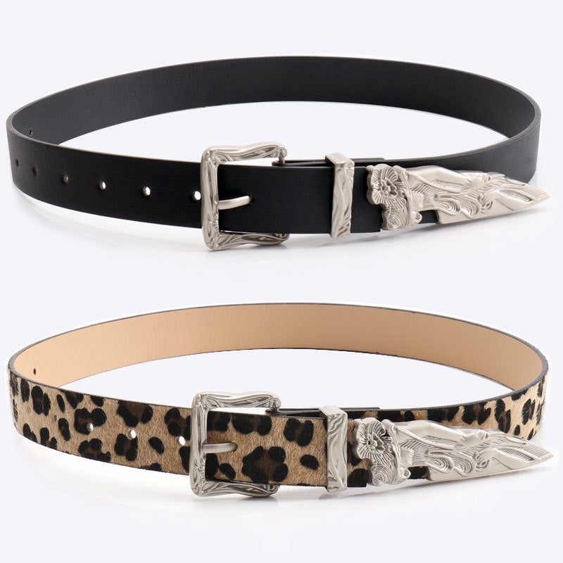 Cool leopard print European and American niche belt unisex mermaid three-piece belt women's versatile jeans belt