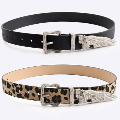 Cool leopard print European and American niche belt unisex mermaid three-piece belt women's versatile jeans belt