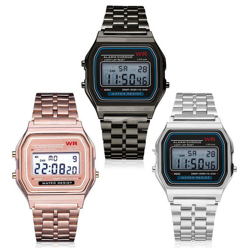 2023 steel belt led electronic watch ultra-thin gold and silver cold light watch F91W steel belt Harajuku style fashion multifunctional watch
