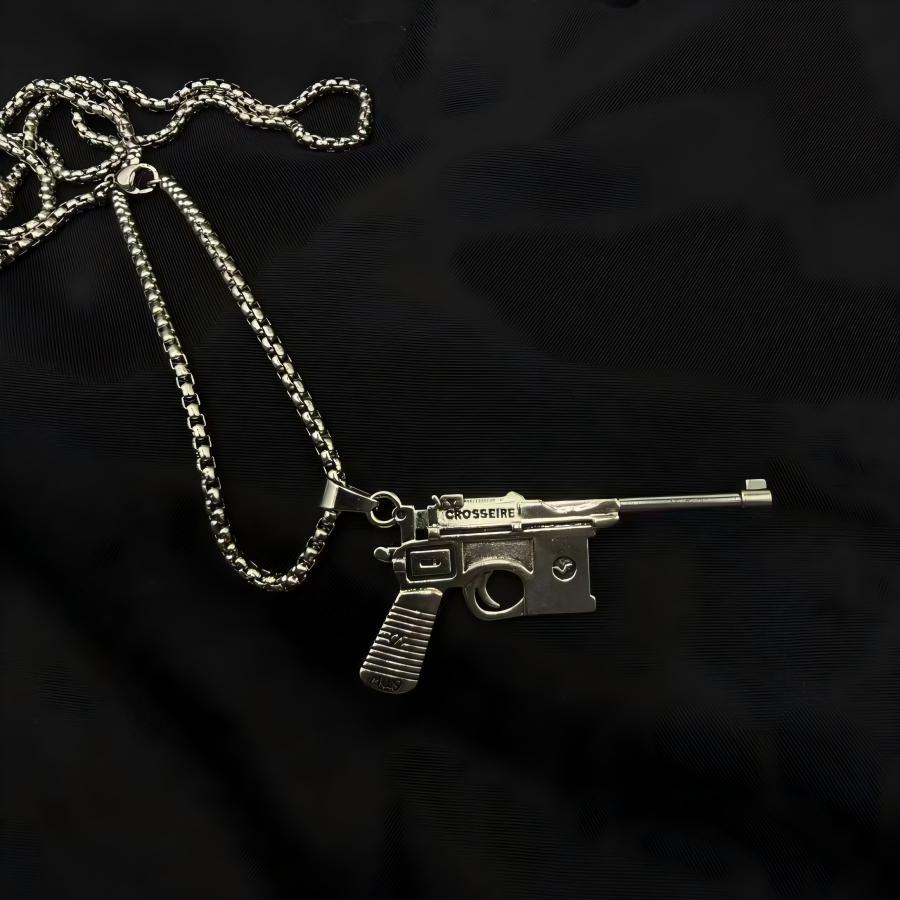 Hip-hop titanium steel necklace for men, gun-shaped pendant, trendy personality, light luxury niche design accessory