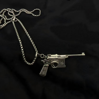 Hip-hop titanium steel necklace for men, gun-shaped pendant, trendy personality, light luxury niche design accessory