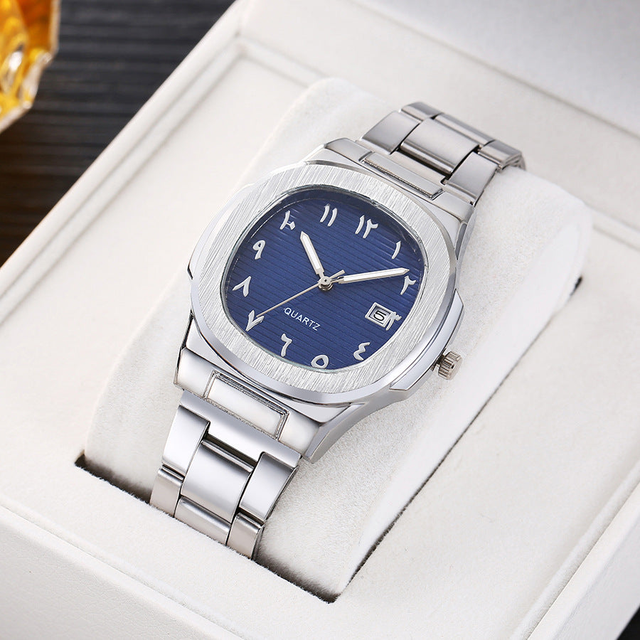 Cross-border men's square sports calendar steel band watch digital scale quartz watch manufacturer wholesale one-piece