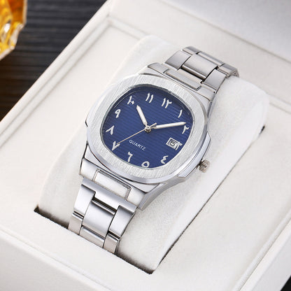 Cross-border men's square sports calendar steel band watch digital scale quartz watch manufacturer wholesale one-piece