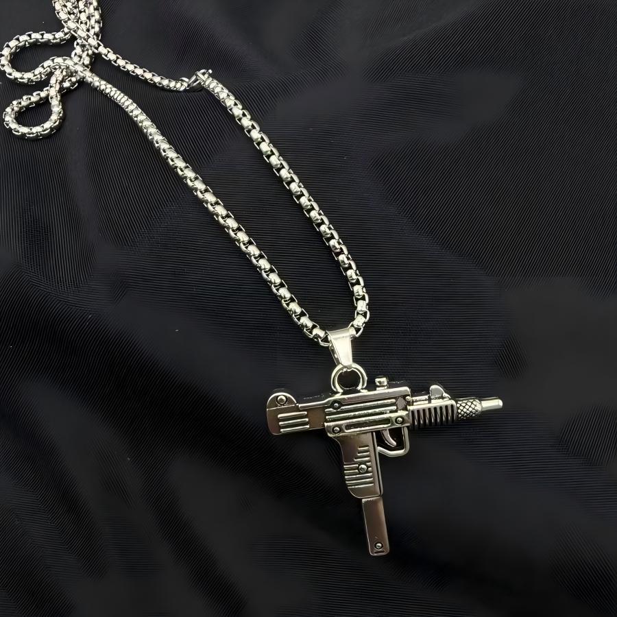 Hip-hop titanium steel necklace for men, gun-shaped pendant, trendy personality, light luxury niche design accessory