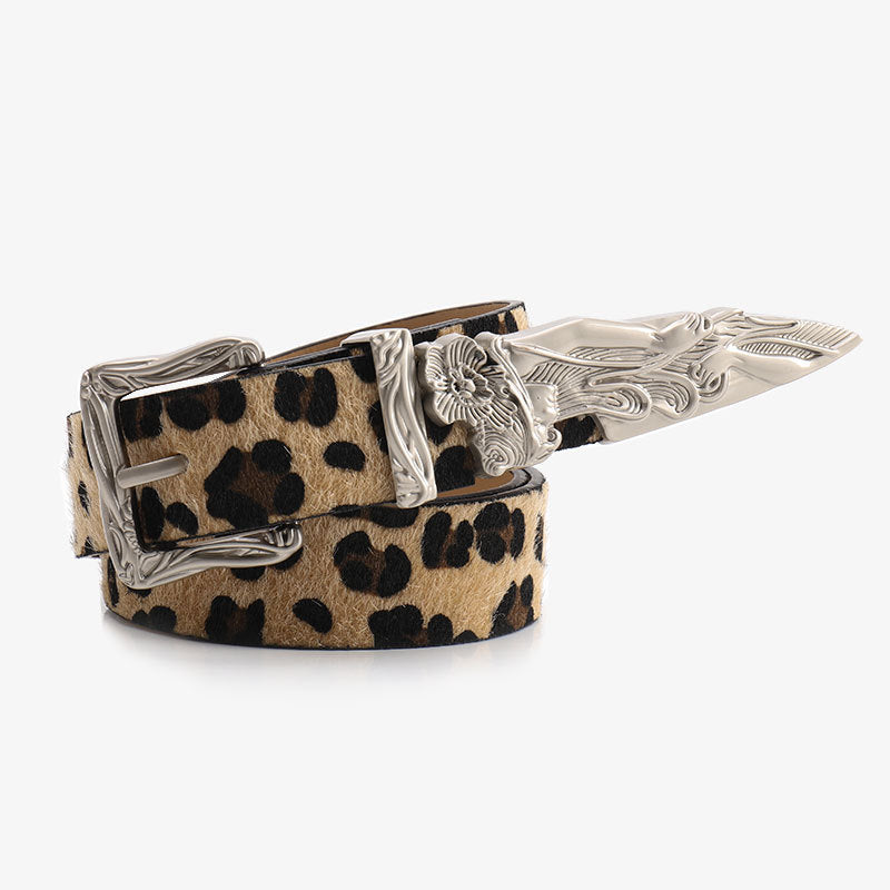Cool leopard print European and American niche belt unisex mermaid three-piece belt women's versatile jeans belt