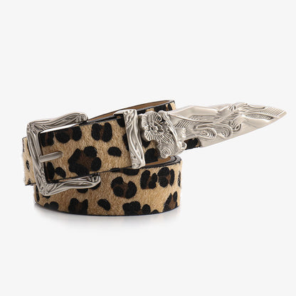 Cool leopard print European and American niche belt unisex mermaid three-piece belt women's versatile jeans belt