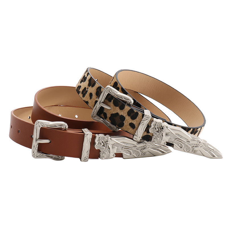 Cool leopard print European and American niche belt unisex mermaid three-piece belt women's versatile jeans belt
