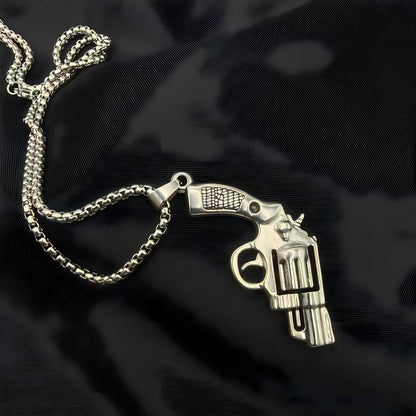 Hip-hop titanium steel necklace for men, gun-shaped pendant, trendy personality, light luxury niche design accessory
