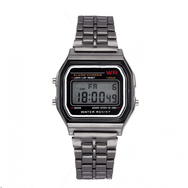 2023 steel belt led electronic watch ultra-thin gold and silver cold light watch F91W steel belt Harajuku style fashion multifunctional watch